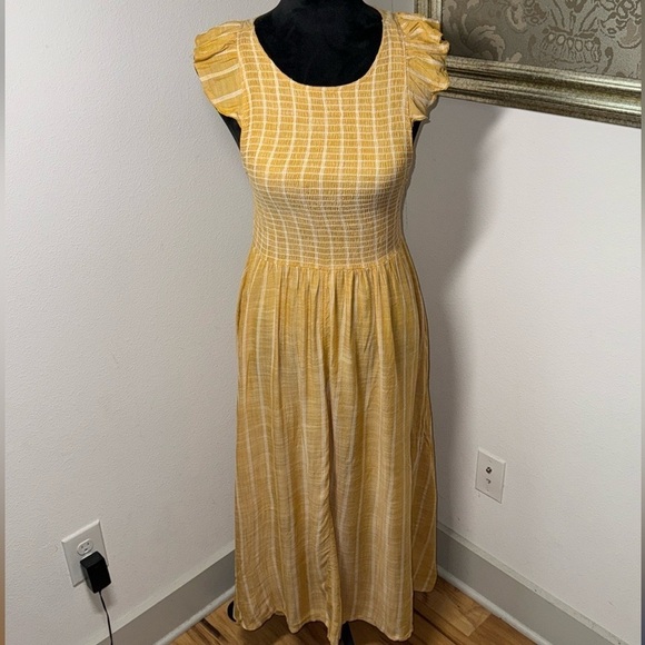 Free People Chambray Butterflies Boho midi dress Sz XS smocked bodice - Picture 4 of 13